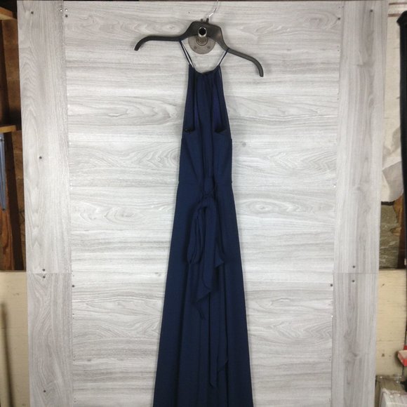 LevKoff Navy Chiffon Halter Neck Gown Dress - Picture 3 of 4